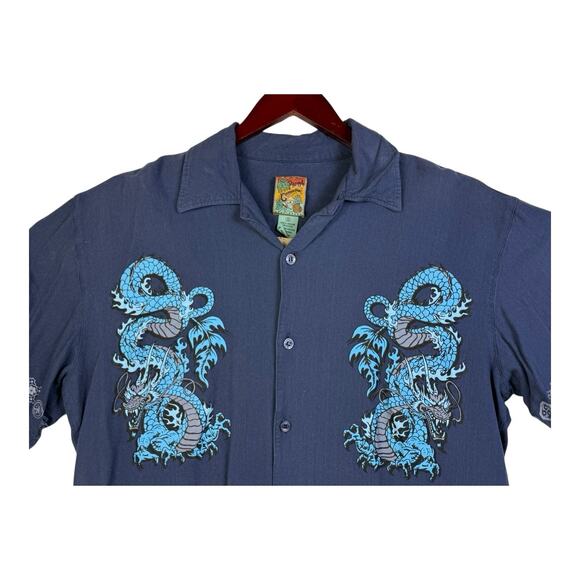 Pineapple Connection Shirt Mens XL Blue Dragon Graphic Button Up Short Sleeve - Picture 2 of 13